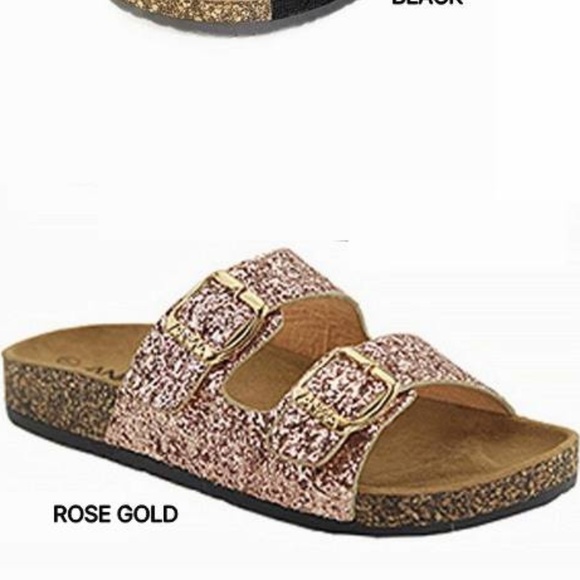 Refresh Shoes - Rose Gold Birk-Style Glitter Sandal
